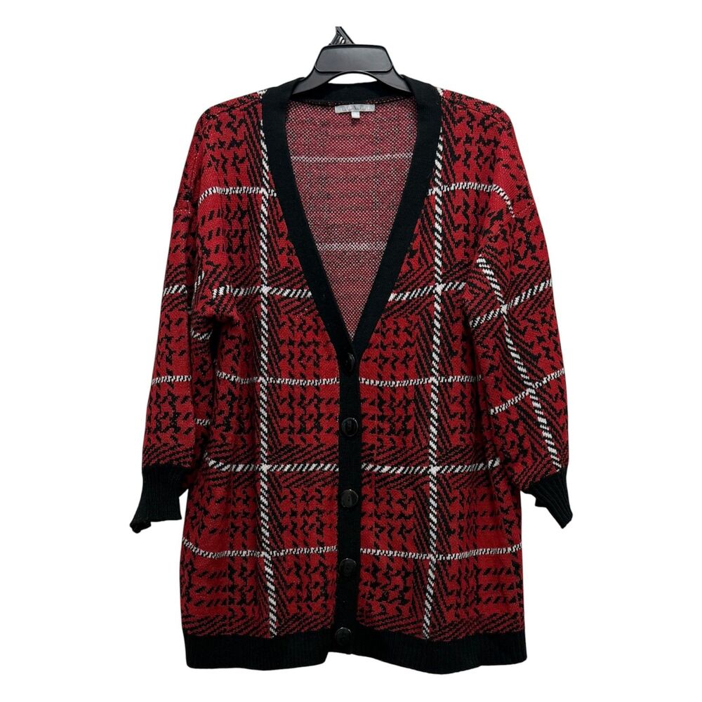 Heart and Crush Red & Black Print Button Cardigan Sweater Size 3X